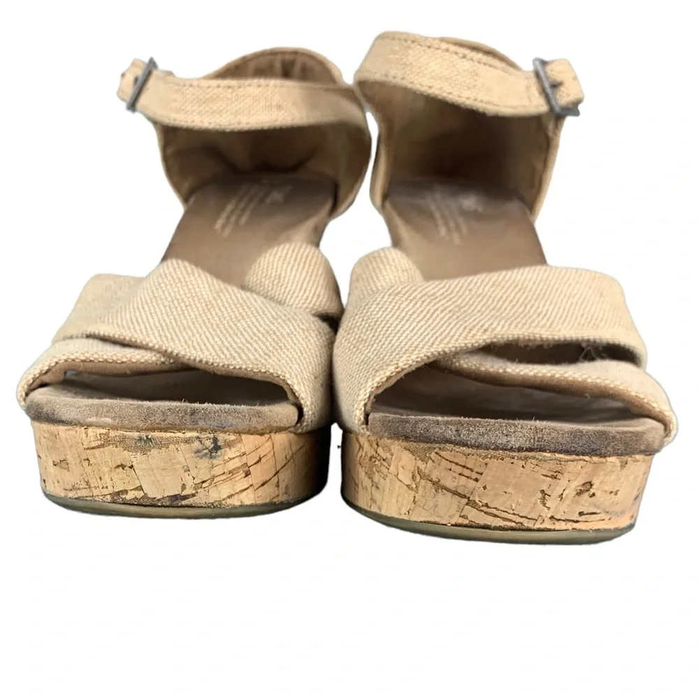 TOMS. Sienna Burlap Cork Wedge Platform Sandals - Size 9